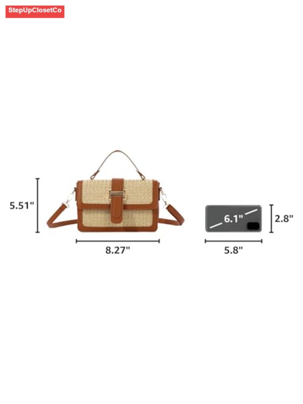 Woven Straw Crossbody Bag for Women Summer Beach Purse PU Leather Top Handle - Picture 2 of 6